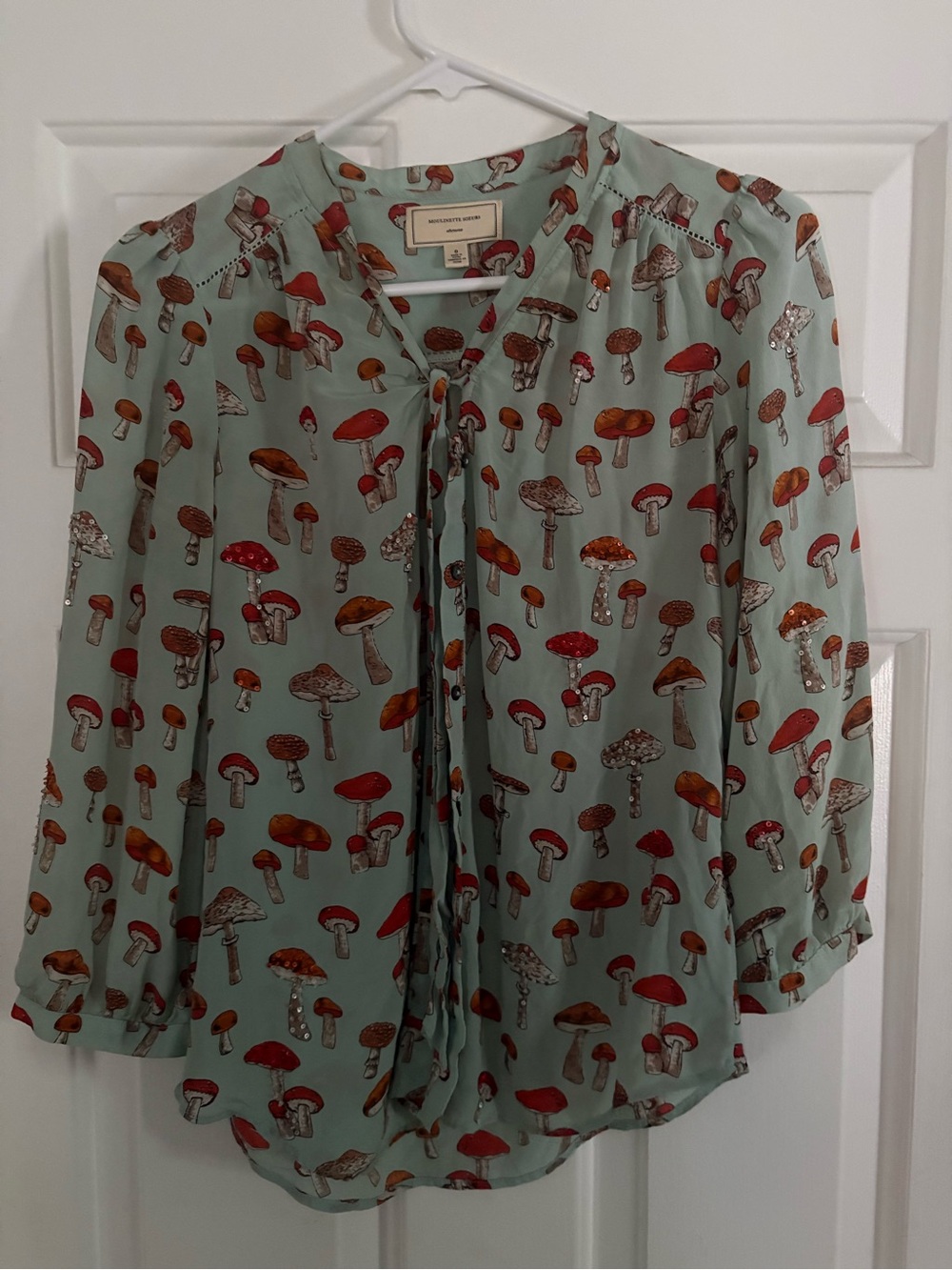 RARE Anthropologie sequined and beaded novelty print silk.